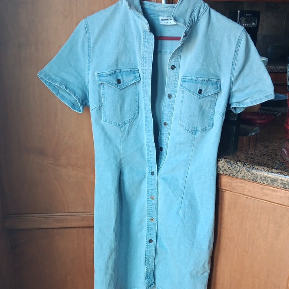 Womens Blue Midi Denim Button Up Dress